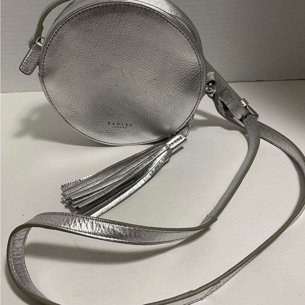 Radley London round genuine leather Silver Crossbody Bag